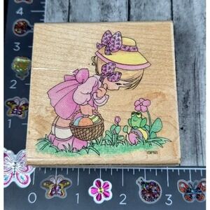 Stampendous Precious Moments Hoppy Easter Girl Frog UQ011 Rubber Stamp Wood #081